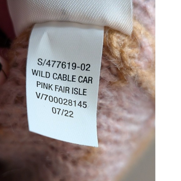 Gorpcore Cozy Chunky Outdoors Tan Pink Black Fair Isle Snowflake S Sweater NWT - Picture 11 of 13